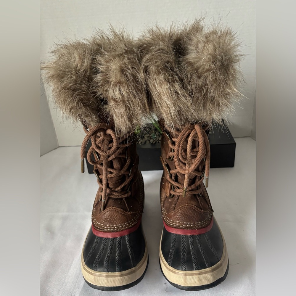 SOREL WOMENS JOAN OF ARTIC WATERPROOF FULL GRAIN LEATHER & SUEDE FAUX FUR SZ 6 - Picture 10 of 13